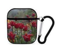 Lovely Flowers with Raining Wireless Bluetooth Earbud Case Compatible with Airpods 1/2 Earphone Cover Pouch with Stainless Steel Carabiner