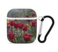 Lovely Flowers with Raining Wireless Bluetooth Earbud Case Compatible with Airpods 1/2 Earphone Cover Pouch with Stainless Steel Carabiner
