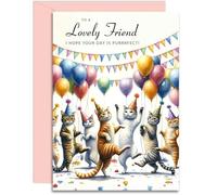 Lovely Friend Birthday Card - Dancing Cats Design - Happy Birthday Card for Her. A5 with Pink Envelope - Designed and Printed in the UK