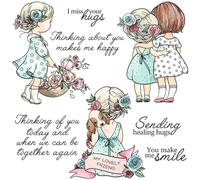 Lovely Girls Best Friends and Flowers Dies and Stamp Sets for Card Making DIY Scrapbooking Sending Healing Hugs,You Make me Smile Words Stamps for Paper Crafting Metal Cutting Dies Punch Template