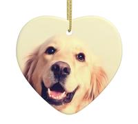 Lovely Golden Retriever Dog Print Christmas Tree Ceramic Hanging Ornament – Heart-Shaped Xmas Tree Decoration for Holiday, Home, Party