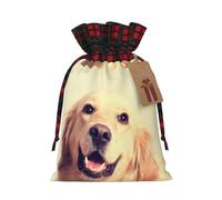 Lovely Golden Retriever Dog Printed Gift Bag, Perfect Color Blocking Burlap Gift Bag