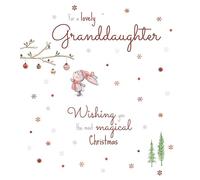Lovely Granddaughter Christmas Card - Bunny Rabbit and Festive Baubles with a Foil Finish - By ICG