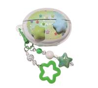 Lovely Green Blue Star Pattern Case for Huawei FreeBuds 6i, Headphone Earphone Case Cover with Pendant Accessories