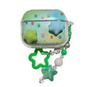 Lovely Green Blue Star Pattern Case for Oppo Enco Air4 Pro, Headphone Earphone Case Cover with Pendant Accessories