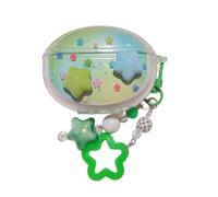 Lovely Green Blue Star Pattern Case for Oppo Enco Free4, Headphone Earphone Case Cover with Pendant Accessories