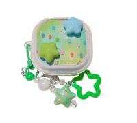 Lovely Green Blue Star Pattern Case for Samsung Galaxy Buds Live, Headphone Earphone Case Cover with Pendant Accessories