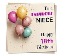 Lovely Happy 18th Birthday Card For Niece - Eighteen - Special, Balloons and Confetti Design - Fabulous, Colourful