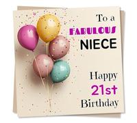 Lovely Happy 21st Birthday Card For Special Niece - Twenty One - Balloons and Confetti Design - Fabulous, Colourful, Celebrations