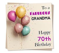 Lovely Happy 70th Birthday Card For Special Grandma - Seventy - Balloons and Confetti Design - Fabulous, Colourful - For Nana, Grandmother