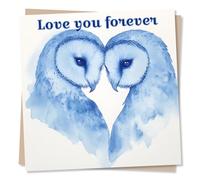 Lovely Happy Anniversary Card For Loved One - Blue, Owls - Love You Forever - For Partner, Boyfriend, Girlfriend, Husband, Wife