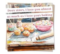 Lovely Happy Birthday Card For Loved One - Cupcakes, Cake Lover, Kitchen, Icing, Sweet Tooth, Dessert - Sister, I Love You Almost As Much As I Love Your Baking - For Sis, Sibling