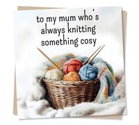 Lovely Happy Birthday Card for Loved One - Wool, Knitting Lover, Yarn, Needles - My Mum Who's Always Knitting Something Cosy - for Her, Mother