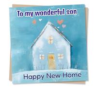 Lovely Happy New Home Card For Son - Memories, Adventure, Warmth, Peace and Laughter - Moving, House, Homeowner - Simple Design