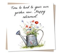 Lovely Happy Retirement Card For Loved One - Watering Can, Wild Flowers - Time To Tend To Your Own Garden Now - For Friend, Relative, Colleague
