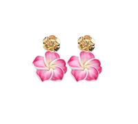 Lovely Hawaiian Plumeria Rubra Dangle Earrings Boho Hawaiian Tropical Flower Earrings Beach Vacation Party Accessories for Women, Zinc, No Gemstone