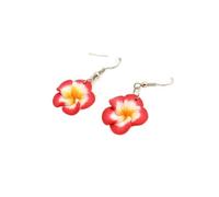 Lovely Hawaiian Plumeria Rubra Dangle Earrings Tropical Flower Bohemia Luau Beach Party Accessories for Women Gifts-Red, Zinc Resin, No Gemstone