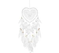 Lovely Heart Shape Dream Catcher, Handmade Lace with Feather and Bead Wall Hanging, Boho Woven Art Ornament Wind Chime for Home, Bedroom Decor, Craft Gift