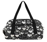 Lovely Heart Shape Kids Duffle Bag Boys Girls Small Sport Dance Gym Bag for Overnight Travel Weekender Carry On, Black White Heart Love, 18.5"L x 9.4"W x 7.8"H