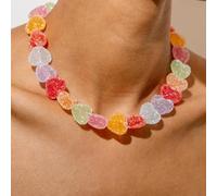 Lovely Heart Shaped Resin Pendant Necklace Vibrant Colors Lightweight Comfort Adjustable Chain Accessory For Daily Wear Colorful Resin Love Candy Necklace