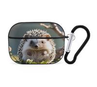 Lovely Hedgehog Earbuds Organizer Shockproof Protective Airpods Pro Cover with Carabiner Clip Anti Fall Carrying Earphone Case Cover for Airpods Pro 2nd Generation Black