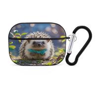 Lovely Hedgehog Earbuds Organizer Shockproof Protective Airpods Pro Cover with Carabiner Clip Anti Fall Carrying Earphone Case Cover for Airpods Pro 2nd Generation Black