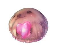 Lovely Hedgehog Holding Heart Shower Cap Dual-Layer Design Reusable Waterproof Comfortable and Stylish