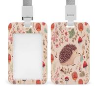 Lovely Hedgehog ID Badge Holder Waterproof Card Protector Push-Pull Slot Work ID Card Holder with Lanyard Personalized Detachable Card Holders for Office Corporate Use