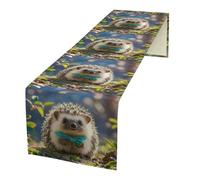 Lovely Hedgehog Linen Table Runner 72 Inches Long Farmhouse Table Runners Dining Table Dresser Runner Scarves Tabletop Decoration for Kitchen Home Party Holiday