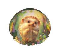 Lovely Hedgehog on Blossom Branch Shower Cap Dual-Layer Design Reusable Waterproof Comfortable and Stylish