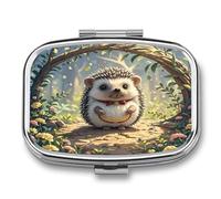 Lovely Hedgehog Pill Case Travel Portable Pocket Pill Box 2 Compartment Medicine Case Large Capacity Daily Pill Cases Vitamin Organizer Medicine Organizer Small Pill Box