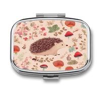 Lovely Hedgehog Pill Organizer with 2 Compartments Metal Square Pill Case Small Pill Box Portable Medicine Box Slim Travel Pill Container Medicine Organizer for Daily Use