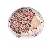Lovely Hedgehog Print Shower Cap for Women & Men â€“ Reusable Double-Layer Bath Hair Cap with Elastic Strap One Size