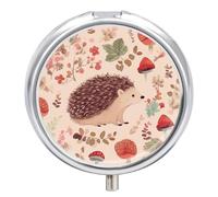 Lovely Hedgehog Small Pill Case Round Weekly Pills Organizer with Mirror 3 Compartments Portable Travel Daily Pills Container Cute Pill Box for Fish Oil Supplement