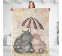 Lovely Hippo Throw Blanket - Ultra Soft, Plush, Lightweight, Warm, Fuzzy Anti-Pilling Flannel Blanket for Couch, Bedroom, Travel, Sofa, Living Room, Outdoor - Cute and Comfy Gift 50in×60in