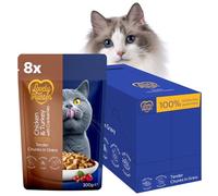 Lovely Hunter Wet Cat Food Pouches with Chicken, Turkey and Cranberries - Sterilized Cat Wet Food Pouches for Urinary Tract Health, Low-Calorie Cat Food in Gravy with No Added Sugar (8x300 g)