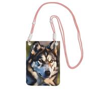 Lovely Husky Print Sling Bag For Men Women, Casual Mini Phone Purses, Anti-Theft Phone Bag, For Hiking Travel, Pink, One Size