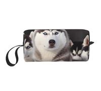 Lovely Husky Printed Makeup Bag with Handle, Lightweight Portable Cosmetic Organiser for Travel, Gym & Daily Use - Gift for Women Girls
