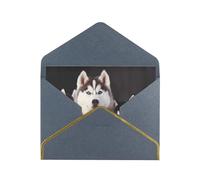 Lovely husky Printed Pearl Paper Greeting Card, Black - Folded Blank Cards with Gold Trim for Weddings, Birthdays, Christmas