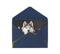 Lovely husky Printed Pearl Paper Greeting Card, Blue - Folded Blank Cards with Gold Trim for Weddings, Birthdays, Christmas