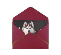 Lovely husky Printed Pearl Paper Greeting Card, Dark Red - Folded Blank Cards with Gold Trim for Weddings, Birthdays, Christmas