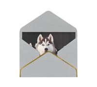 Lovely husky Printed Pearl Paper Greeting Card, Light Grey - Folded Blank Cards with Gold Trim for Weddings, Birthdays, Christmas