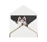 Lovely husky Printed Pearl Paper Greeting Card, White - Folded Blank Cards with Gold Trim for Weddings, Birthdays, Christmas