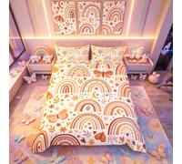 Lovely Kids Rainbows Bedding Set for Kids Boys Girls Fall Cute Rainbow Comforter Cover Set Double Moth Butterfly Duvet Cover Bedroom Decor Cute Princess Bedspread Cover Bedding Collection 3Pcs