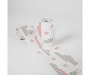 Lovely Kids Wallpaper Borders Self-Adhesive Dreamy Bunny A.S. Création Wallpaper Borders for Kids 5.00 m x 0.155 m Pink Grey White Made in Germany 403726 403726