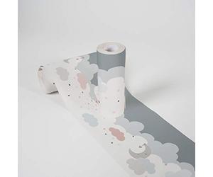 Lovely Kids Wallpaper Borders Self-Adhesive Dreamy Sky A.S. Création Wallpaper Borders for Kids 5.00 m x 0.155 m Grey Pink White Made in Germany 403743 403743