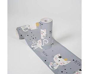 Lovely Kids Wallpaper Borders Self-Adhesive Meow Cats A.S. Création Wallpaper Borders for Kids 5.00 m x 0.155 m Grey White Black Made in Germany 403742 403742