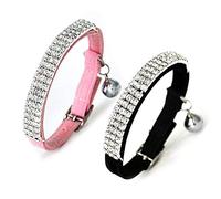 Lovely Kitten Collar, Cat Collar with Bell and Elastic Strap (Black+Pink)