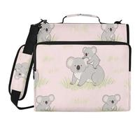 Lovely Koala and Baby Grey Pink 3 Ringing Zipper Binder Organizer with Strap Multi-Pocket Portfolio Binder for School Gestor de documentos