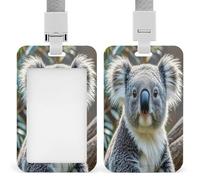 Lovely Koala Badge Holder Waterproof Plastic ID Card Badge Holders with Lanyard Vertical Card Case Protector Pouch Clear Window Work Badges for Women Men